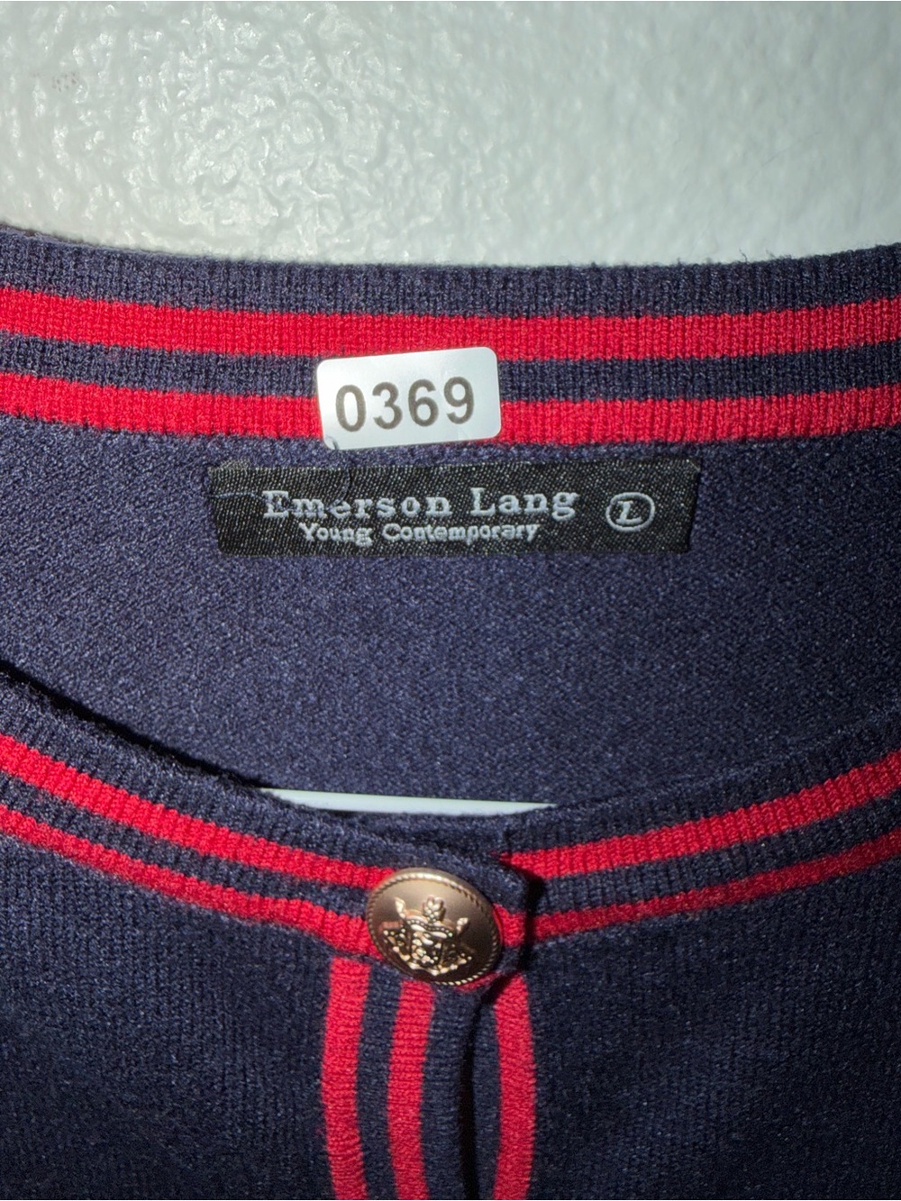 Classic Navy Cardigan with Red Trim - Picture 2 of 5